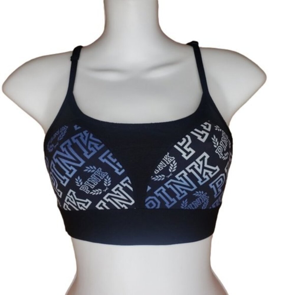 Victoria's Secret Pink Black Logo Ultimate Yoga Sports Bra Size XS